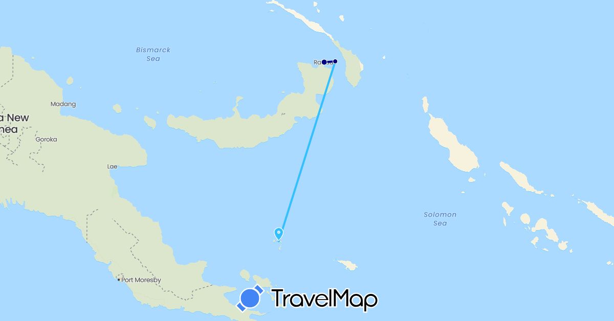 TravelMap itinerary: driving, boat in Papua New Guinea (Oceania)